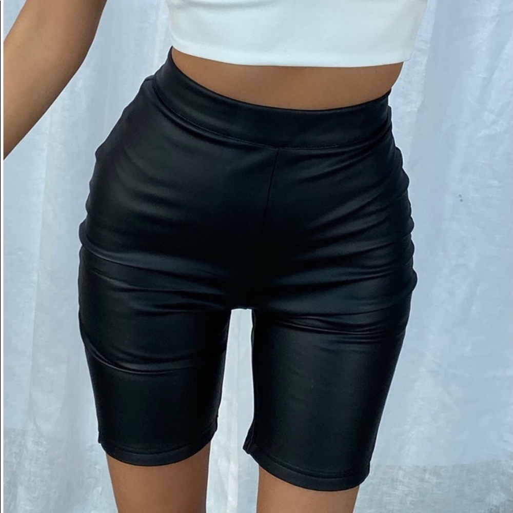 Runaway the label black leather cycle shorts